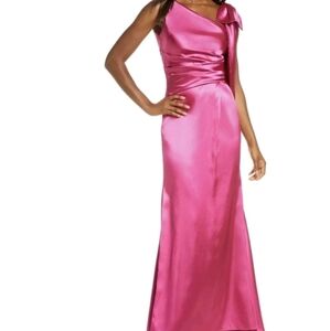 ELIZA J  Pink Satin Shoulder Bow Pooled Train Sleeveless Gown Dress 10
